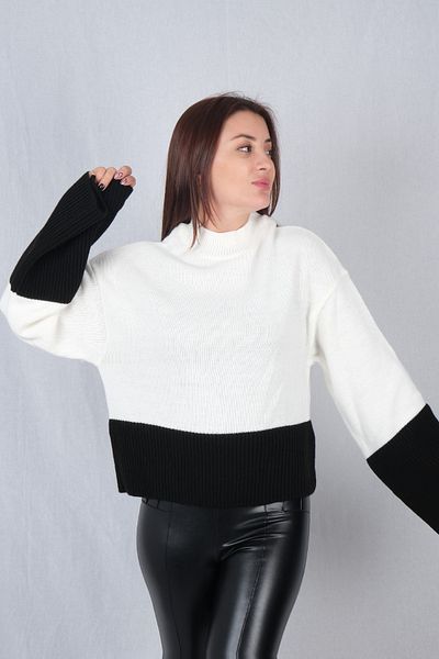 Shido White Sweater, Women's White Black Detailed Sweater