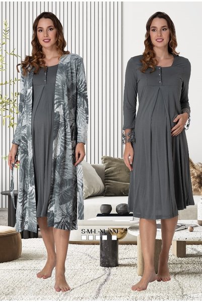by İGP Women's Gray Maternity Dressing Gown Nightgown Set Effortt