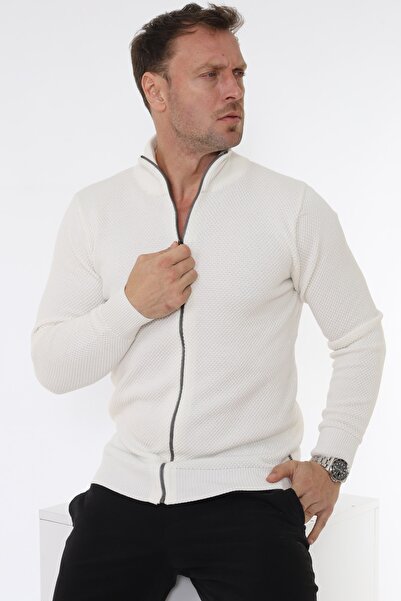 Matte Stutgard 100% Organic Cotton Zipped Ecru Knitwear Sweater Cardigan