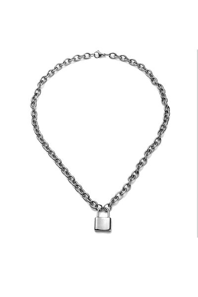 Chavin Women's Gray 50 cm Lock of Love Steel Chain Necklace ec81by