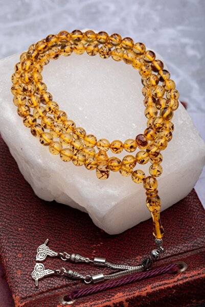 enderun Hediyelik 99'luk Namaz Tesbihi Çay Fosilli Dua Tesbihi Kaliteli Kehribar