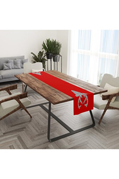 menesahome Новорічний червоний бігунок з малюнком оленя, бігунок з малюнком о...