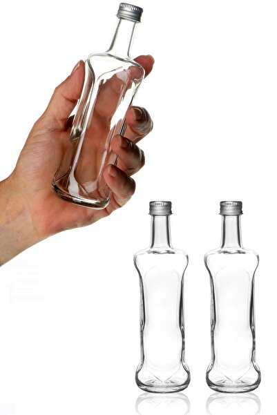 Milea 2 Adet Kıvrımlı Cam Shot Şişesi Sızdırmaz Silver Metal Kapaklı Çok Amaçlı Şişe 100 Cc