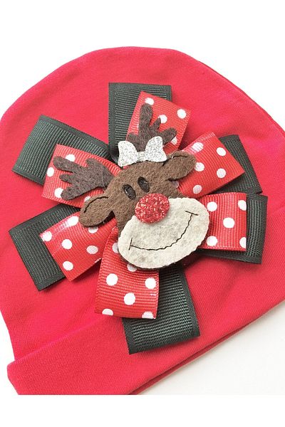 Mamasita Baby Girl Christmas Themed Beanie with Deer