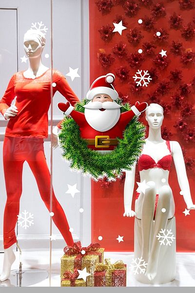 efekt reklam Santa Claus And Snowflakes Glass Showcase New Year Living Room Kitchen Balcony Home Wall Decoration Wallpaper Sticker Set