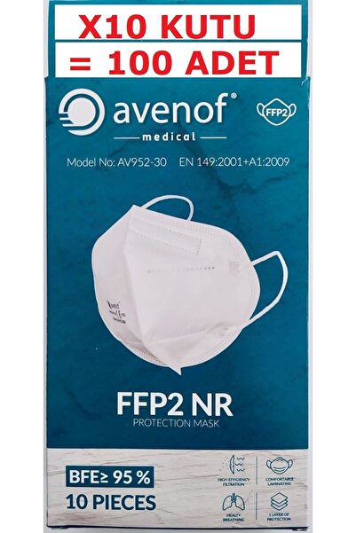 avenof Ffp2 10'lu X 10 Kutu / 100 Adet Beyaz N95 Maske