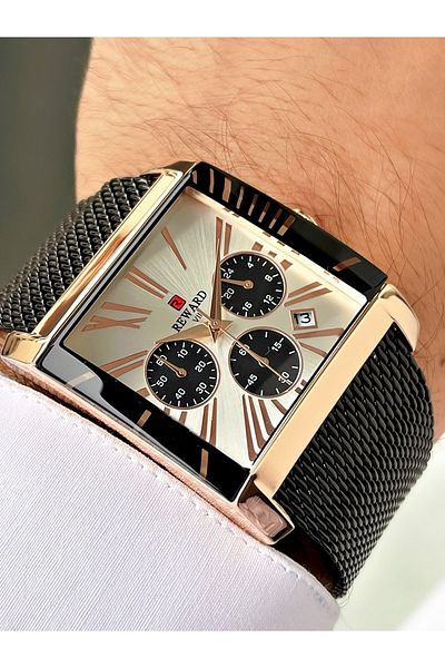 Reward Black Color Rose Gold Square Model Men's Wristwatch + bracelet as a gift