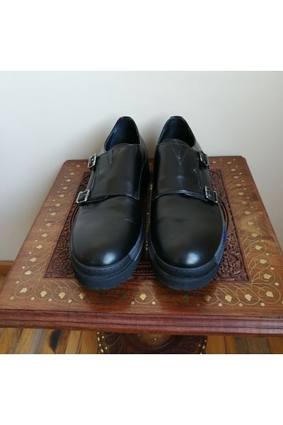 Butik Tülin Genuine Leather Black Double Buckle Colorful Stitched Segmented Eva Sole Loafer Shoes