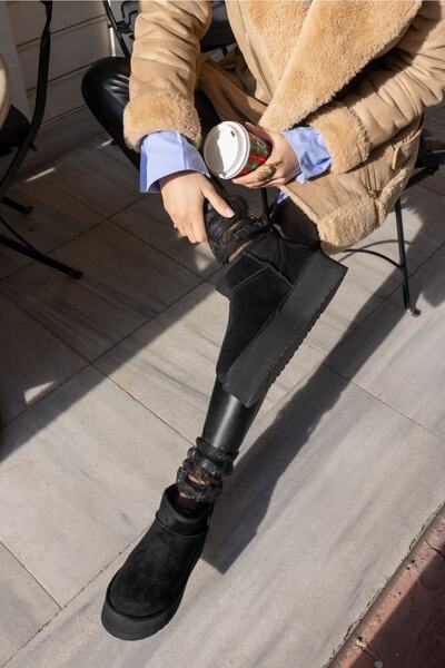 ANGELİNA JONES Alba Kadın W Classıc Sıyah Gercek Suet Mini Platform Bot