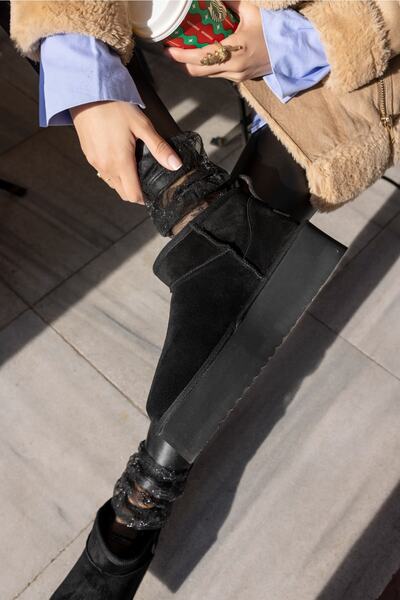 ANGELİNA JONES Alba Kadın W Classıc Sıyah Gercek Suet Mini Platform Bot