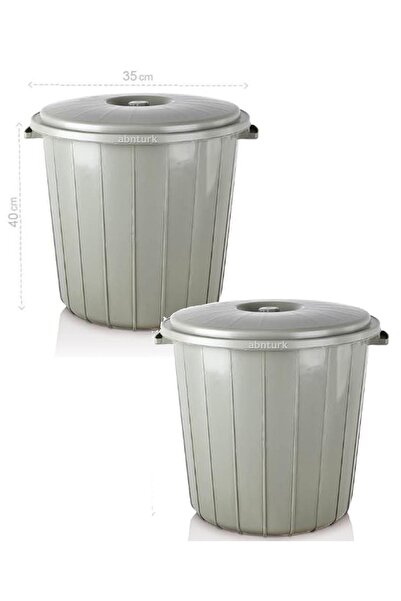abnturk 2 Adet 25 Litre Yuvarlak Kapaklı Büyük Çöp Kovası Sağlam Plastik Çöp Kutusu Ø35 H:40 Su Erzak Kovası