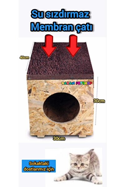osb Baran Pet Mama Kabı Hediyeli Kedi Kulübesi Ahşap Kedi Yuvası Ahşap Kedi Evi