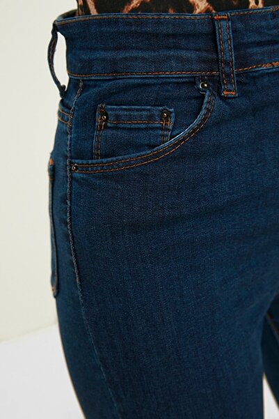 SANTA BELLA Georgia Ispanyol Paça Jean Kadın Koyu Mavi Solmaz Ekstra Likra Yüksek Bel Uzun Bacak (toparlayıcı)