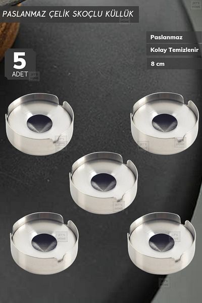 Jet's Home Σετ 5 Τασάκι Scotch 8 εκ. Ανοξείδωτο Δίσκος Τασάκι Τασάκι τσιγάρων