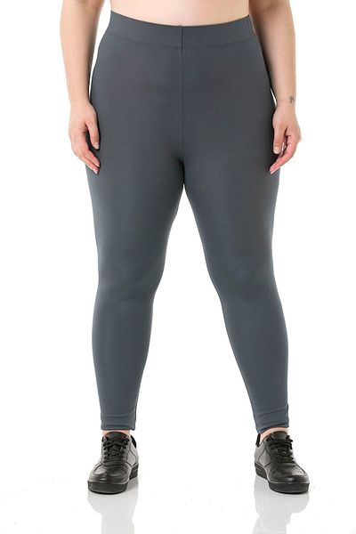DISENTIS MODEST Large Size Elastic Waist Ankle Length Gray Leggings