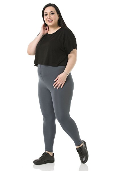 DISENTIS MODEST Large Size Elastic Waist Ankle Length Gray Leggings