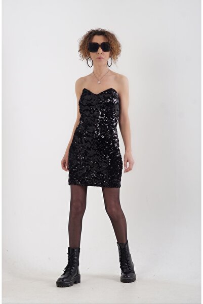 Zelish My Sister Payetli Straplez Mini Elbise