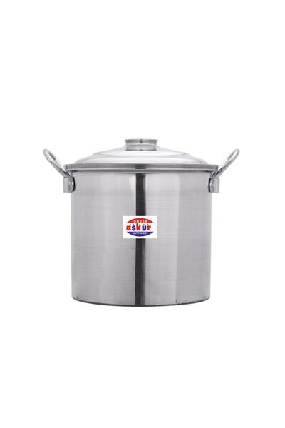 ASKUR Alüminyum Kazan Soba Kazanı Çamaşır Kazanı 36 Cm Krom Su Yemek Kazanı Banyo Kazanı Metalik