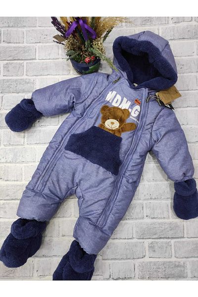 Midimod 9-24 Months Thick Fleece Inside with Teddy Bear Gloves and Slippers Cosmonaut Winter Astronaut