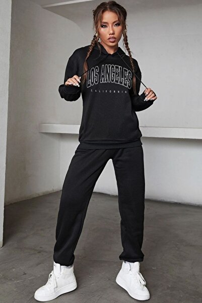 Trend Sizde Σετ φόρμας Unisex Black Los Angles με στάμπα