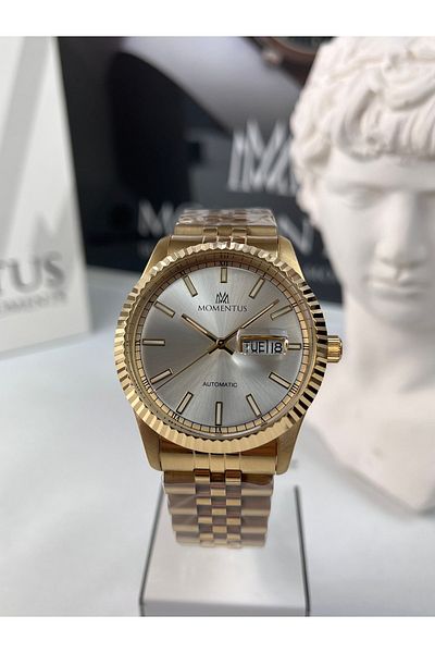 Momentus Japan Automatic Men's Wristwatch Transparent Cover Daily with Calendar 5 Atm Waterproof