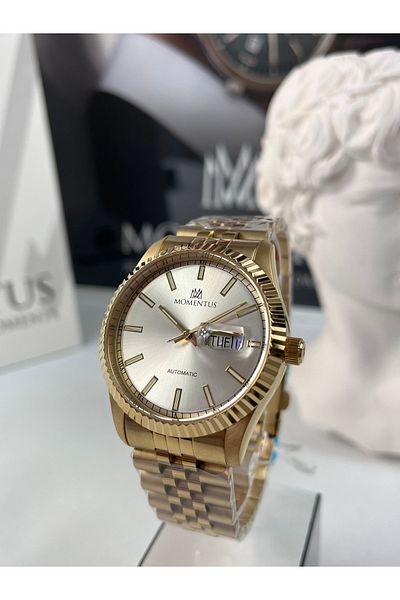Momentus Japan Automatic Men's Wristwatch Transparent Cover Daily with Calendar 5 Atm Waterproof