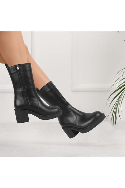 KARVENSHOES Kadın Hakiki Siyah Deri Bot 10038