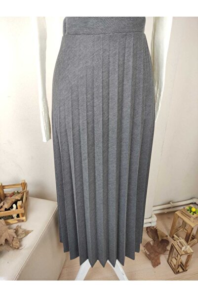 ALMİNA Cotton Diagonal Fabric Pleated Skirt