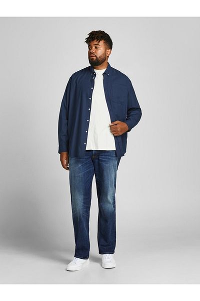 Jack & Jones Ανδρικό πουκάμισο Oxford Jack&Jones Plus Size Navy Blue 12190444
