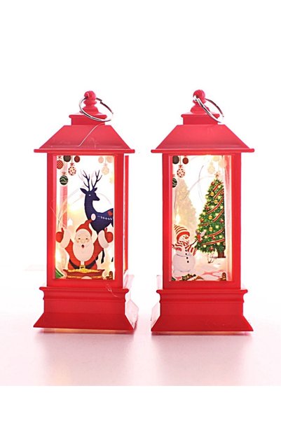 Deco Elit 2 bucăți mini lanternă cu lumânare care pâlpâie cu LED cu tematică de Crăciun, cu mâner pentru agățat, roșu