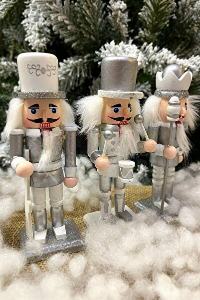 Huzur Party Store Ασημένιος Καρυοθραύστης Σετ 3 15 εκ. Spear Drum Rifle Bullet Soldier Καρυοθραύστης Χριστουγεννιάτικη Πρωτοχρονιάτικη διακόσμηση