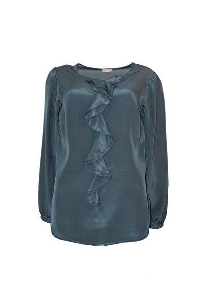 Bulalgiy Kadın Antrasit Saf Ipek Bluz - Bga00047m