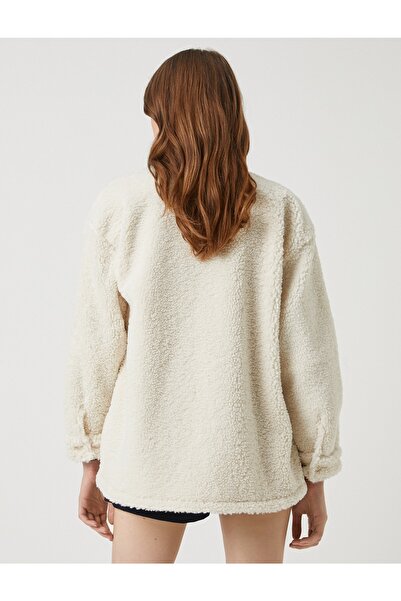 Koton Oversize plyšová košilová bunda s kapsami