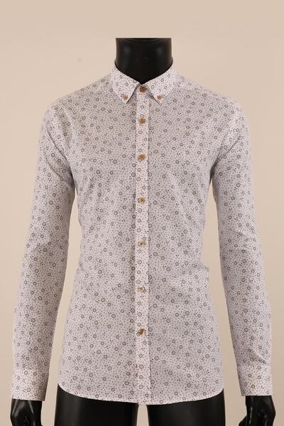 PİSERRO Uzun Kol Slim Fit Desenli Gömlek