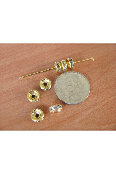 Minart 40 Adet 6mm Altın Renk Metalli Şeffaf Kristal Taşlı Küçük Rondela Bile...