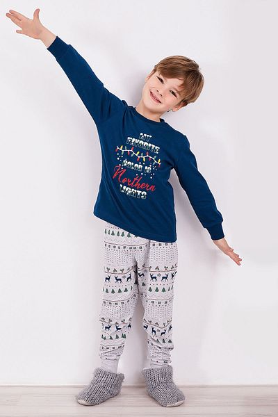 BSM Male Child Cotton-Padded New Year Navy Blue Long Sleeve Pajamas Set 2920