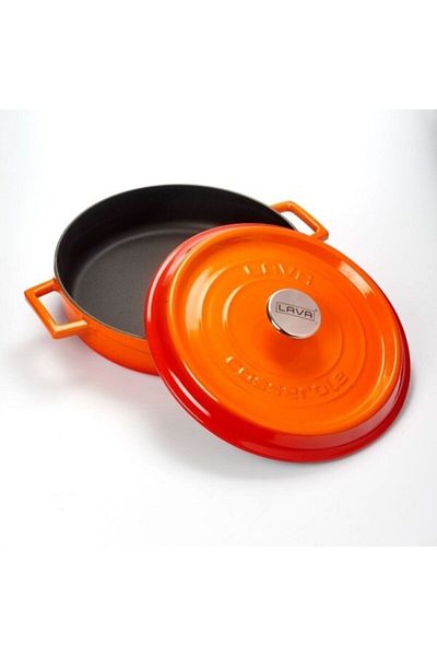 Lava Cast Iron Multi-Purpose Flat Pot. Trendy Diameter (Ø) 28 Cm-orange