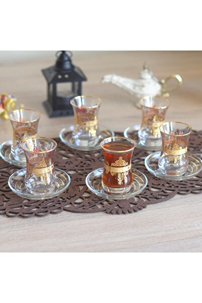 Elen Hediyelik Dantel Göbek Gravür Çay Seti Altın