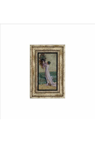 BAKSEPETE Vase Placing Girl Osman Hamdi Bey Printed Natural Stone Painting 20Cmx30Cm Drg-088