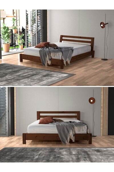 YAPSA HOME MOBİLYA Hale Doğal Masif Ahşap Karyola-ceviz