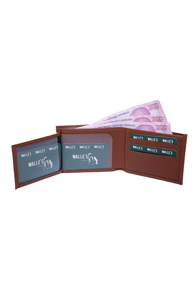 Walle's Polo Classic Model Men's Tan Leather Wallet with Money Compartment, 4 Cards and 2 Id Compartments - Card Holder