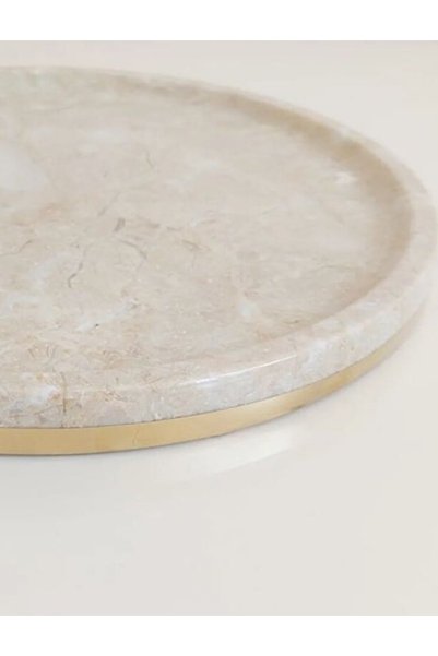 Sümeyra Marble Art Ecru - Beige Marble Presentation Tray 30cm | Gold |