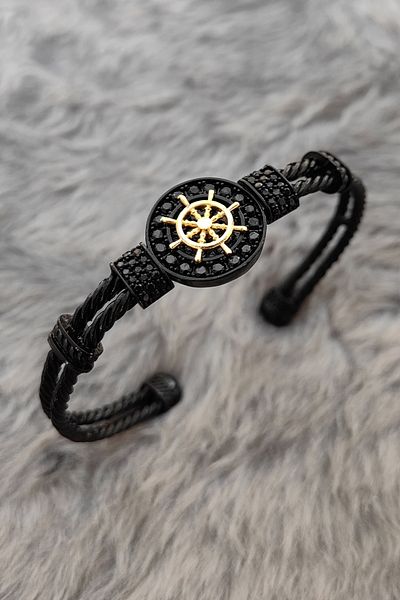 Chavin Black Gold Rudder Figured Brass Men's Bracelet Er64sy