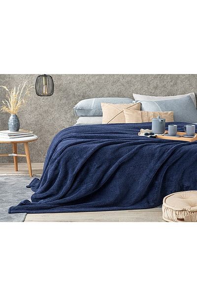 Mulberry Wellsoft Blanket Television Blanket Plush Fleece Blanket Double 220x230 - Navy Blue
