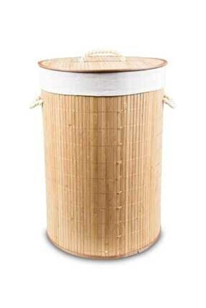 Naturalove Katlanır Bambu Yuvarlak Çamaşır Sepeti
