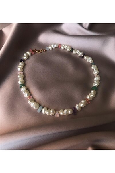 SİLYA AKSESUAR El Yapımı Incili Doğal Taş Kadın Kolye