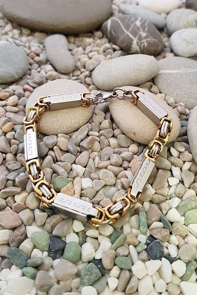 Chavin 6 mm.King and Greek Patterned Men's Steel Bracelet - Dg99sr