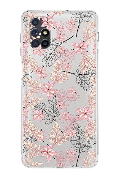 PrintiFy Samsung Galaxy M51 Kamera Korumalı Kapak Floral Kırmızı Tasarımlı Şeffaf Kılıf