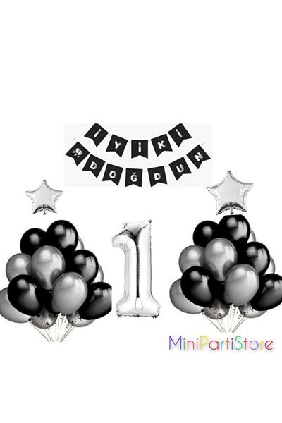 Mini Parti Mini Party Store Birthday Black Silver Set