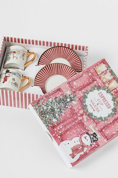 LOVYCO Espresso Cup with 2 Plates New Year's Christmas Snowman Pine Tree Abroad Imported Product